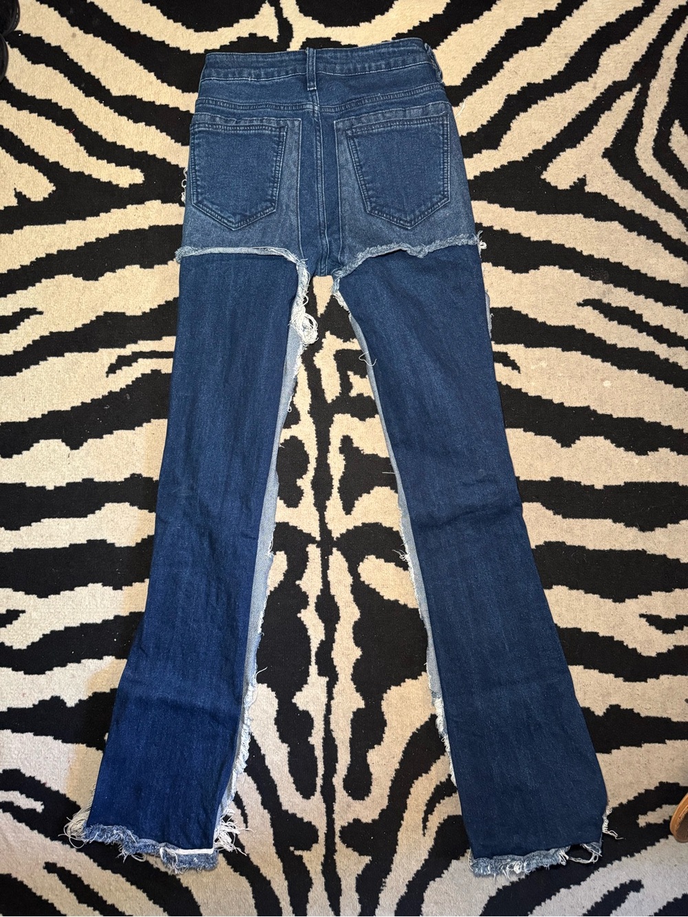 Fashion Nova Distressed Dark Blue Flare Jeans - Picture 6 of 6